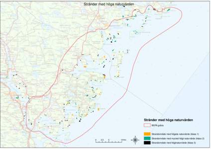 Stränder med höga naturvärden  Stränder med höga naturvärden BSPA gräns  0