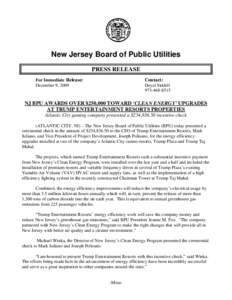 New Jersey Board of Public Utilities / Sustainable energy / Trump Entertainment Resorts / Atlantic City /  New Jersey / Trump Plaza Hotel and Casino / United States / Renewable electricity / Energy conservation in the United States / New Jersey / Energy economics / Economy of the United States