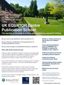 27 June-1 July 2016 St Catherine’s College Oxford UK EQUATOR Centre Publication School