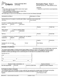 Ministry of Municipal Affairs and Housing Ontario  Nomination Paper - Form