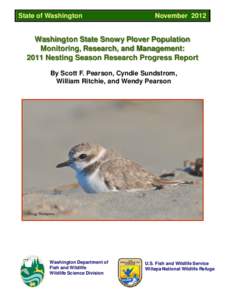 State of Washington  November 2012 Washington State Snowy Plover Population Monitoring, Research, and Management: