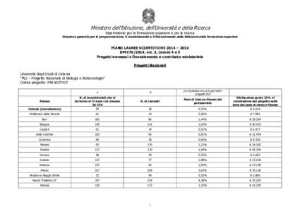 Ministero dell’Istruzione, dell’Università e della Ricerca Dipartimento per la formazione superiore e per la ricerca Direzione generale per la programmazione, il coordinamento e il finanziamento delle istituzioni de