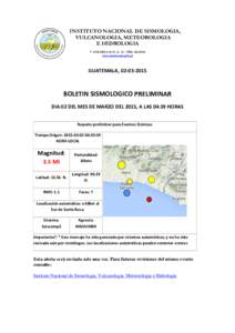 INSTITUTO NACIONAL DE SISMOLOGIA, VULCANOLOGIA, METEOROLOGIA E HIDROLOGIA 7ª AVENIDA 14-57, Z. 13 – PBX[removed]www.insivumeh.gob.gt