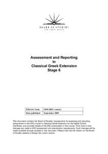 Assessment and Reporting in Classical Greek Extension Stage 6