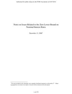 Notes on Issues Related to the Zero Lower Bound on Nominal Interest Rates - Summary