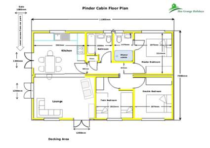 Level access from car park  Gate 1080mm  Pinder Cabin Floor Plan