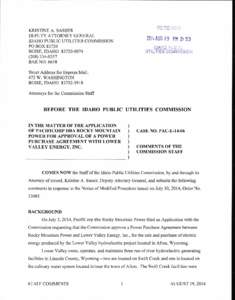 KRISTINE A. SASSER DEPUTY ATTORNEY GENERAL IDAHO PUBLIC UTILITIES COMMISSION PO BOX[removed]BOISE, IDAHO[removed]) 334-03s7