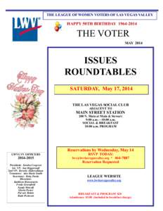 THE LEAGUE OF WOMEN VOTERS OF LAS VEGAS VALLEY  HAPPY 50TH BIRTHDAYTHE VOTER MAY 2014