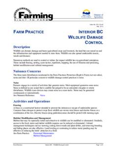 Farm Practices - Wildlife Damage Control - BC Ministry of Agriculture