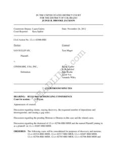 IN THE UNITED STATES DISTRICT COURT FOR THE DISTRICT OF COLORADO JUDGE R. BROOKE JACKSON Courtroom Deputy: Laura Galera Court Reporter: