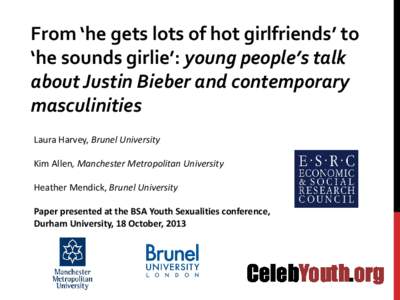 “All they want to be is popstars and footballers”?  Complicating the debates on celebrity and youth aspirations  Dr Laura Harvey Brunel University
