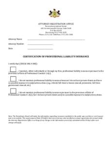 ATTORNEY REGISTRATION OFFICE Pennsylvania Judicial Center 601 Commonwealth Avenue, Suite 5600 P.O. BoxHarrisburg, PAPhone: (Fax: (