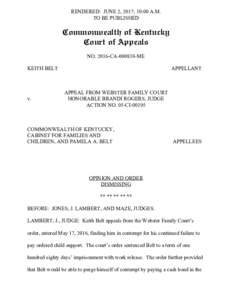 RENDERED: JUNE 2, 2017; 10:00 A.M. TO BE PUBLISHED Commonwealth of Kentucky Court of Appeals NOCAME