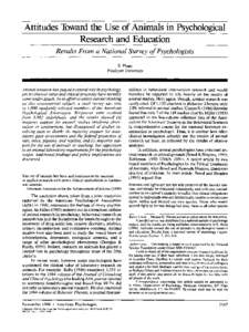 Attitudes Toward the Use of Animals in Psychological Research and Education Results From a National Survey of Psychologists S.  Pious