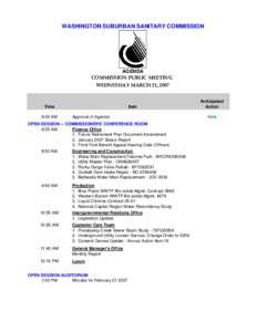 WASHINGTON SUBURBAN SANITARY COMMISSION  AGENDA COMMISSION PUBLIC MEETING  WEDNESDAY MARCH 21, 2007