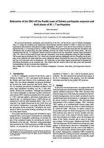 LETTER  Earth Planets Space, 63, 659–662, 2011 Relocation of the 2011 off the Pacific coast of Tohoku earthquake sequence and fault planes of M ≥ 7 earthquakes