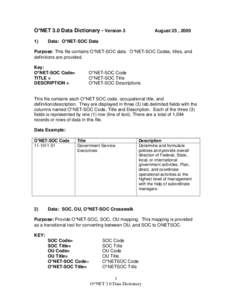 O*NET 3.0 Data Dictionary - Version 3 1) August 25 , 2000  Data: O*NET-SOC Data