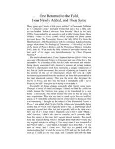 One Returned to the Fold, Four Newly Added, and Then Some Many years ago I wrote a little piece entitled “A Passionate Publisher & A Collector’s Zeal.” Included within that piece was a little subsection headed “W