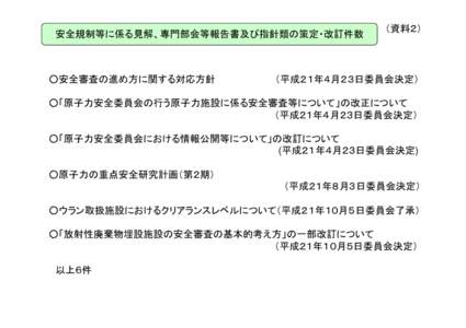 安全規制等に係る見解、専門部会等報告書及び指針類の策定・改訂件数  ○安全審査の進め方に関する対応方針 （資料２）