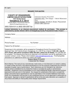 P. 1 of 4 REQUEST FOR QUOTES COUNTY OF ORANGEBURG LIMITED SOLICITATION FORM 1437 Amelia Street