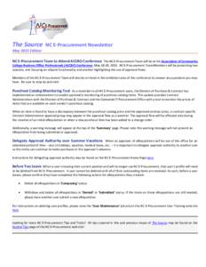 The Source  NC E-Procurement Newsletter May 2015 Edition NC E-Procurement Team to Attend ACCBO Conference The NC E-Procurement Team will be at the Association of Community