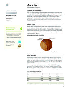 Mac mini Environmental Report Apple and the Environment Models MC815 and MC816 Date introduced