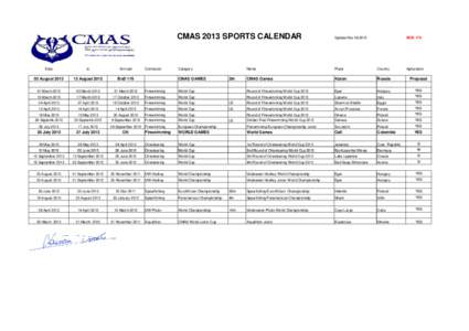 CMAS 2013 SPORTS CALENDAR  Date to