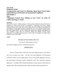 New York Published Article Transportation and Land Use Planning, Open Space Preservation, Natural Resource Protection, Environmental Compliance EPA Region 2 State