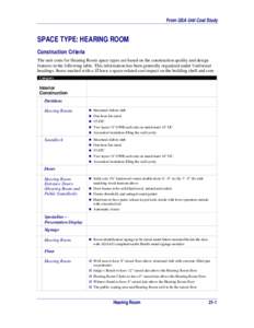 Construction Criteria for Hearing Room Space Type from the GSA Unit Cost Study