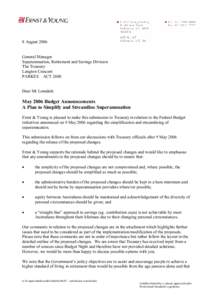 8 August 2006 General Manager Superannuation, Retirement and Savings Division The Treasury Langton Crescent PARKES ACT 2600