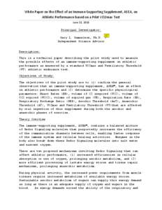 White Paper on the Effect of an Immune-Supporting Supplement, ASEA, on Athletic Performance based on a Pilot VO2max Test