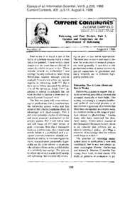 Essays of an Information Scientist, Vol:9, p.230, 1986 Current Contents, #31, p.3-11, August 4, 1986 EUGENE GARFIELD INSTITUTE FOR SCIENTIFIC
