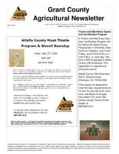 Grant County Agricultural Newsletter May 2014 G r a nt C ou nt y O S U E xt en s i o n O f f ic e 112 E. Guthrie Room 301 Courthouse Medford, Oklahoma 73759—[removed]