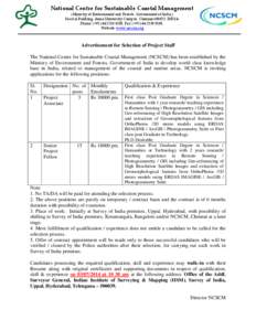 National Centre for Sustainable Coastal Management (Ministry of Environment and Forests, Government of India) Koodal Building, Anna University Campus, Chennai[removed], INDIA Phone: (+[removed], Fax: (+[removed]