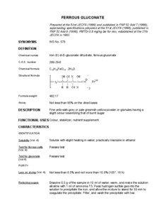 FERROUS GLUCONATE Prepared at the 53rd JECFA[removed]and published in FNP 52 Add[removed]), superseding specifications prepared at the 51st JECFA (1998), published in