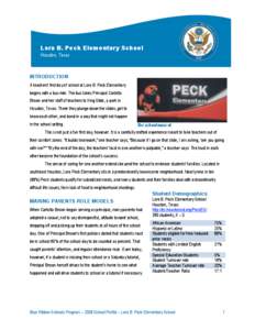Profile of Lora B. Peck Elementary School, Houston, TX: A[removed]Blue Ribbon Schools -- July[removed]PDF)