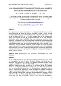 Rev. Colombiana cienc. Anim. 5(1):[removed],2013  NOTA CORTA VÍAS PECUARIAS E IMPORTANCIA EN LA TRASHUMANCIA GANADERA CATTLE ROADS AND IMPORTANCE IN THE TRASHUMANCE