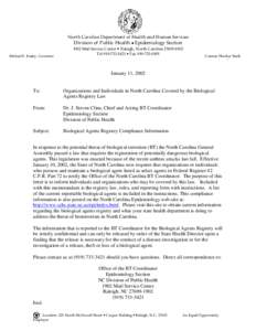 North Carolina Department of Health and Human Services  Michael F. Easley, Governor Division of Public Health • Epidemiology Section 1902 Mail Service Center • Raleigh, North Carolina[removed]