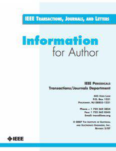 INFORMATION FOR IEEE TRANSACTIONS, JOURNALS, AND LETTERS AUTHORS Table of Contents