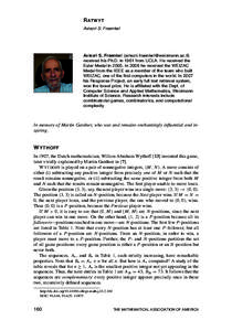 R ATWYT Aviezri S. Fraenkel Aviezri S. Fraenkel () received his Ph.D. in 1961 from UCLA. He received the Euler Medal inIn 2006 he received the WEIZAC