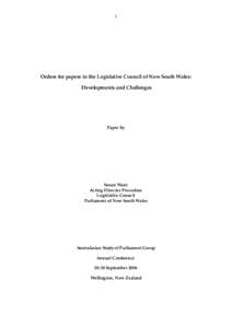 1  Orders for papers in the Legislative Council of New South Wales: Developments and Challenges  Paper by