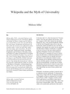 Wikipedia and the Myth of Universality  Melissa Adler Bio