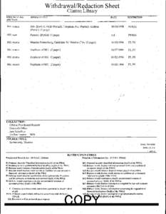 Withdrawal/Redaction Sheet Clinto~ DOCUMENT NO. AND TYPE