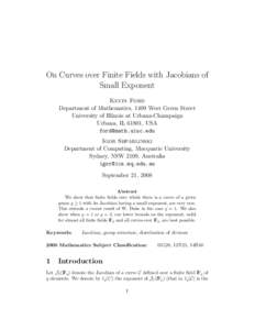 On Curves over Finite Fields with Jacobians of Small Exponent Kevin Ford Department of Mathematics, 1409 West Green Street University of Illinois at Urbana-Champaign Urbana, IL 61801, USA