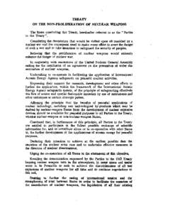 TREATY ON THE NON-PROLIFERATION OF NUCLEAR WEAPONS The States concluding this Treaty, hereinafter referred to a s the 