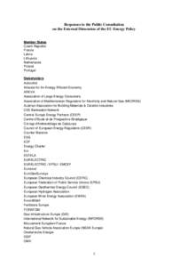 Responses to the Public Consultation on the External Dimension of the EU Energy Policy Member States Czech Republic France