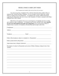 Microsoft Word - Model Ethics Ordinance Complaint form.doc