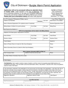 Arlington Police Department • Burglar Alarm Permit Application: Residential