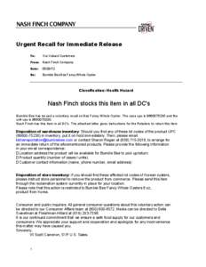 NASH FINCH COMPANY Urgent Recall for Immediate Release To: