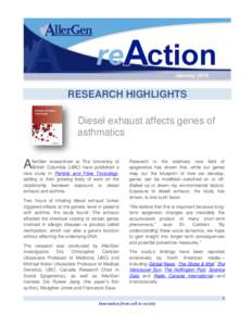 RESEARCH HIGHLIGHTS Diesel exhaust affects genes of asthmatics A